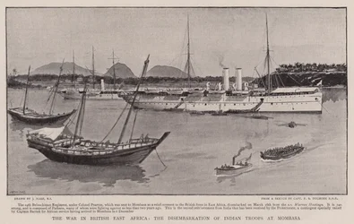 La guerre en Afrique orientale britannique, le débarquement des troupes indiennes à Mombasa